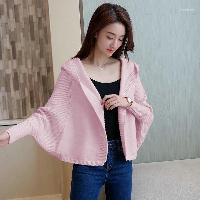 

Women' Knits Women 2023 Autumn Fashion Short Solid Color Sweater Coats Female Hooded Cardigan Jackets Ladies Loose Knitted Outwears D589, Pink