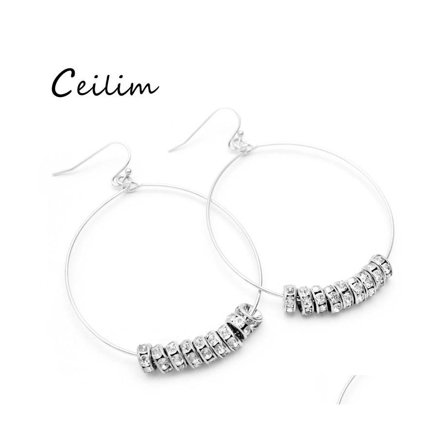 

Hoop Huggie Fashion Jewelry Geometry Big Earrings For Women High Quality Alloy Crystal Charms Sier Color Statement Ear Rings Drop D Otb97