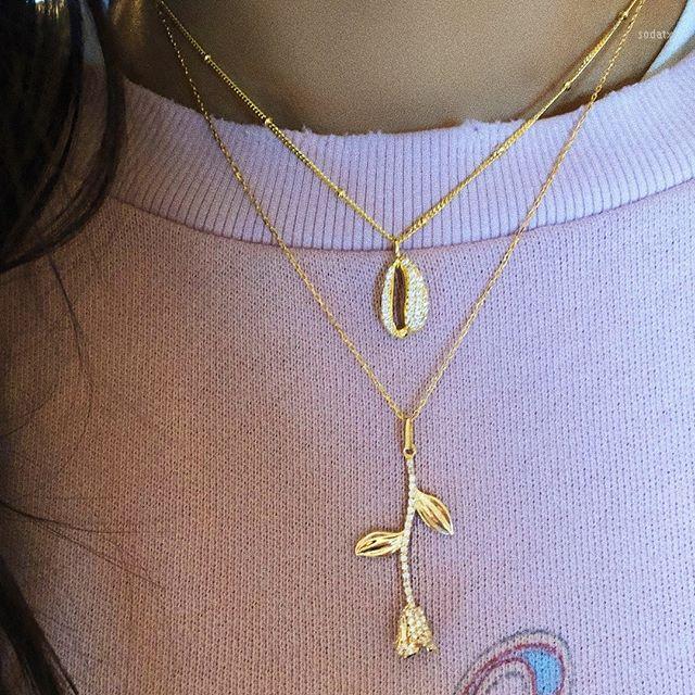 

Chains Vintage Gold Color Cross Rose Flower Pendant Necklaces For Women Girl Floral Layered Necklace Bohemia Jewelry