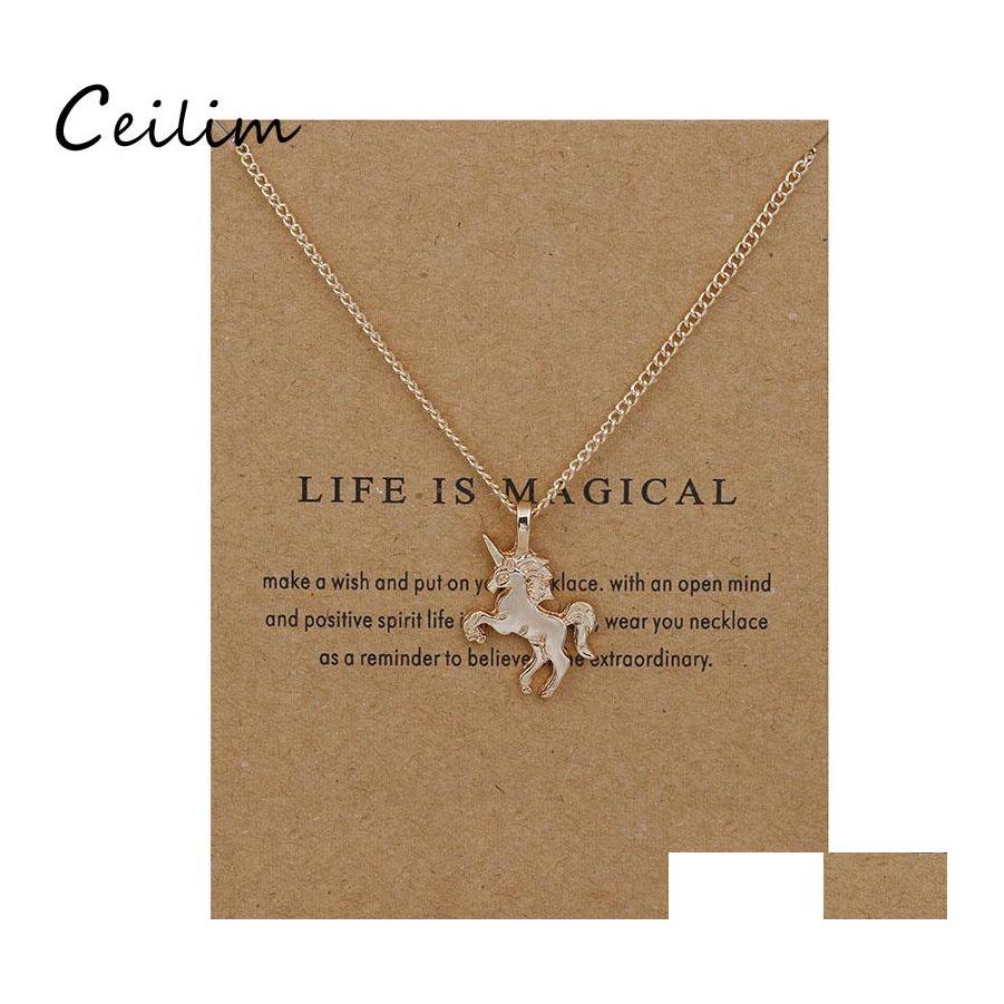 

Pendant Necklaces Golden Sier Horse Necklace Alloy Chain Chocker With Card Wholesale Jewelry Gift For Women Life Is Drop Delivery Pen Ot7Y5