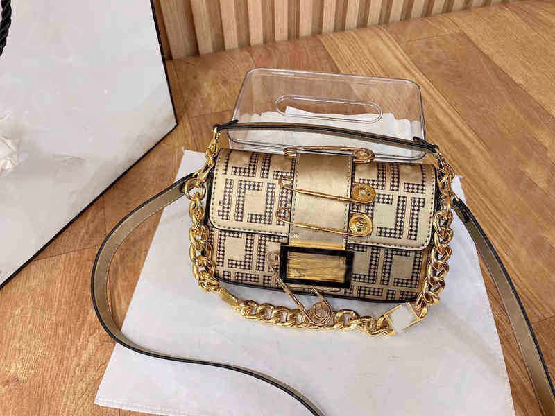 

Evening Pin Bags Baguette Bag Chains Crossbody Letter Axillary Plain women Leather Thread Hasp Hardware Fashion Lady Wallet Li, Gold -19*11 cm