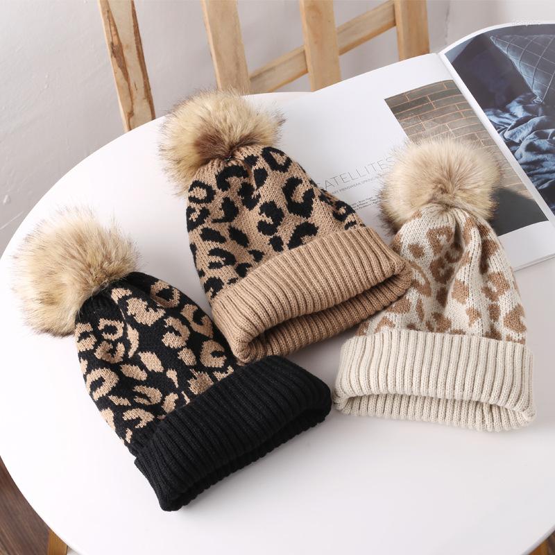 

Hats Leopard Knitted For Men Women Autumn Winter Beanie Outdoor Hat Thicken Warm Caps Boy Girls Trendy Pom, Khaki