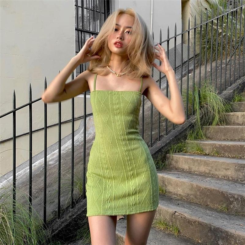 

Casual Dresses European And American Fashion Trend 2023 Women' Dress Solid Color Sexy Suspender Short Skirt High Waist, Green