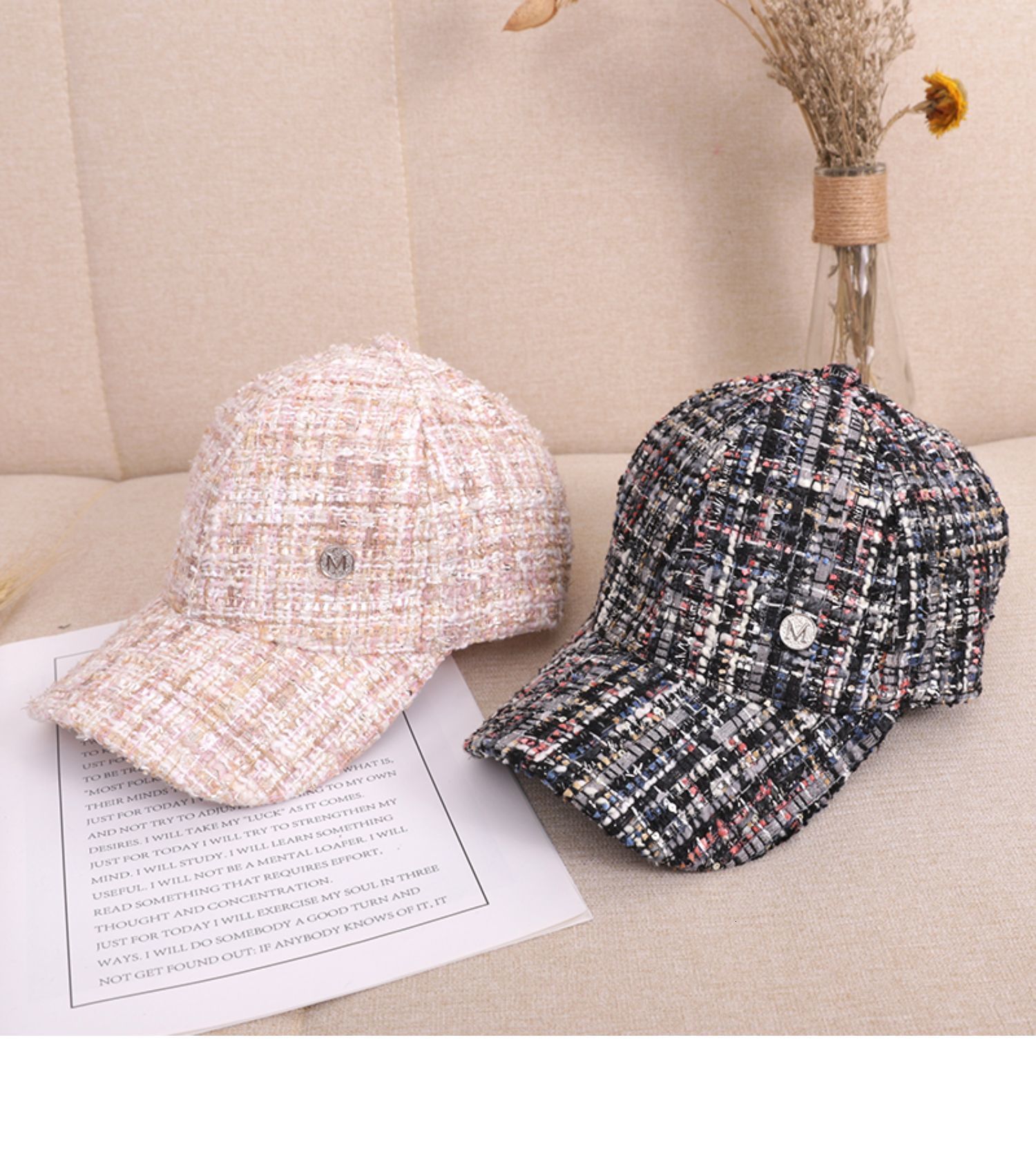 

Ball Caps 022509187 spring Tweed plaid lady baseball hat women leisure visors cap 230203, White
