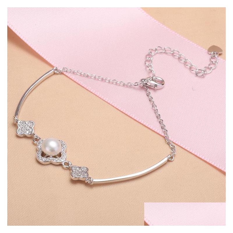 

Charm Bracelets 925 Sterling Sier Pearl Bracelet Freshwater Button Mounted Rhinestone Bangle Love Wish For Women Drop Delivery Jewelr Dh2S7