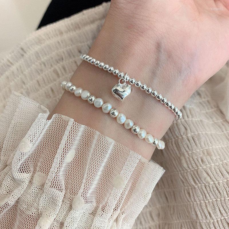 

Link Bracelets MEYRROYU 2023 Love Heart Star Pendant Pearl Round Beads Bracelet Sweet Party Friend Gift For Women Girl Fashion Jewelry
