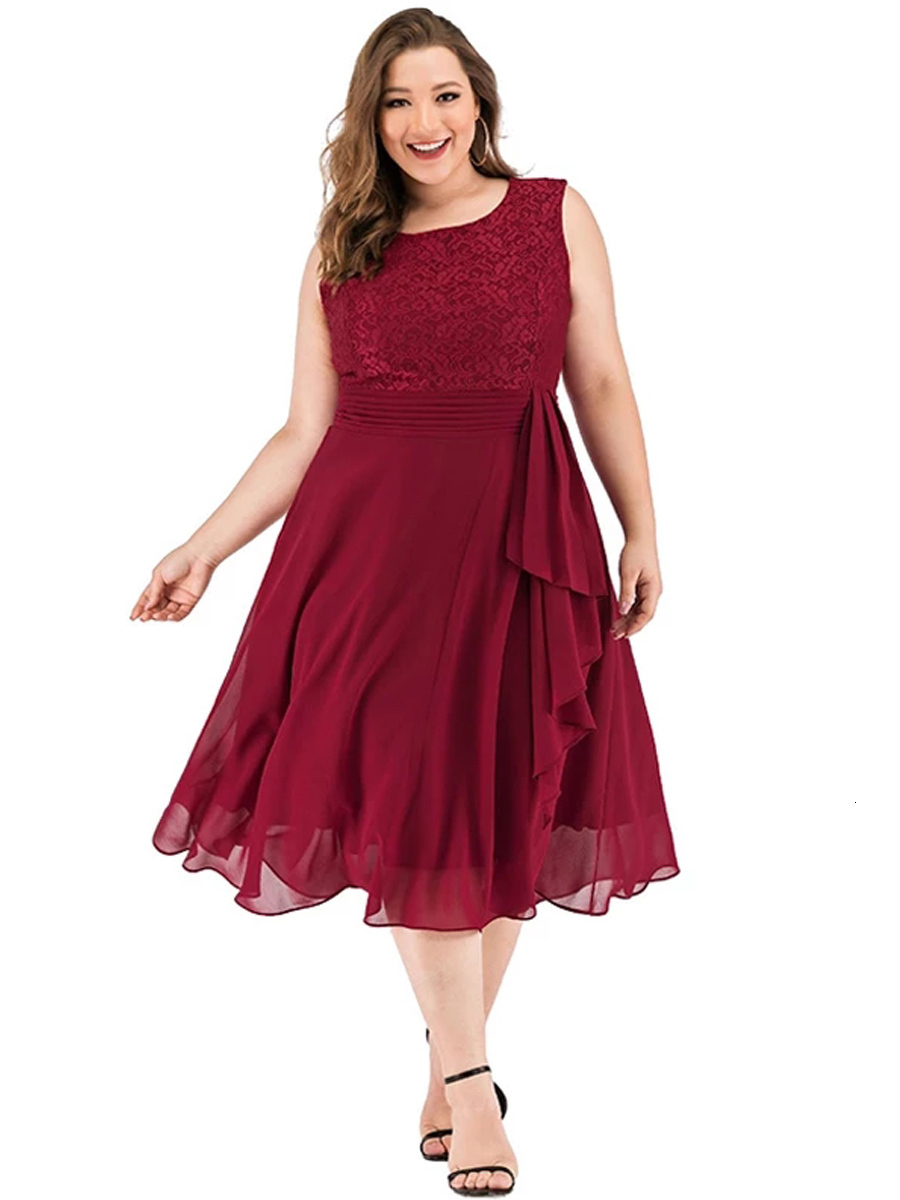 

Plus size Dresses  Plus Size Party Dress Woman Fashion Female O Neck Sleeveless Lace Patchwork Chiffon Dress Evening Club Dresses 230203, Navy blue