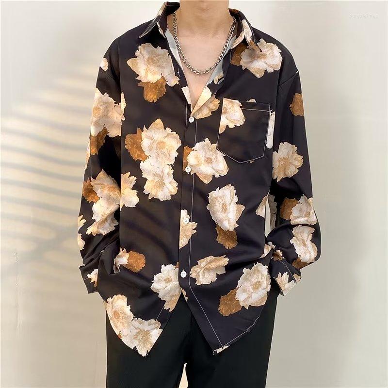 

Men's Casual Shirts Autumn High Quality Mens Hawaiian Shirt 3D Flowers Printed Long Sleeve Big Size Men Beach Cloting Fashion Top, Black