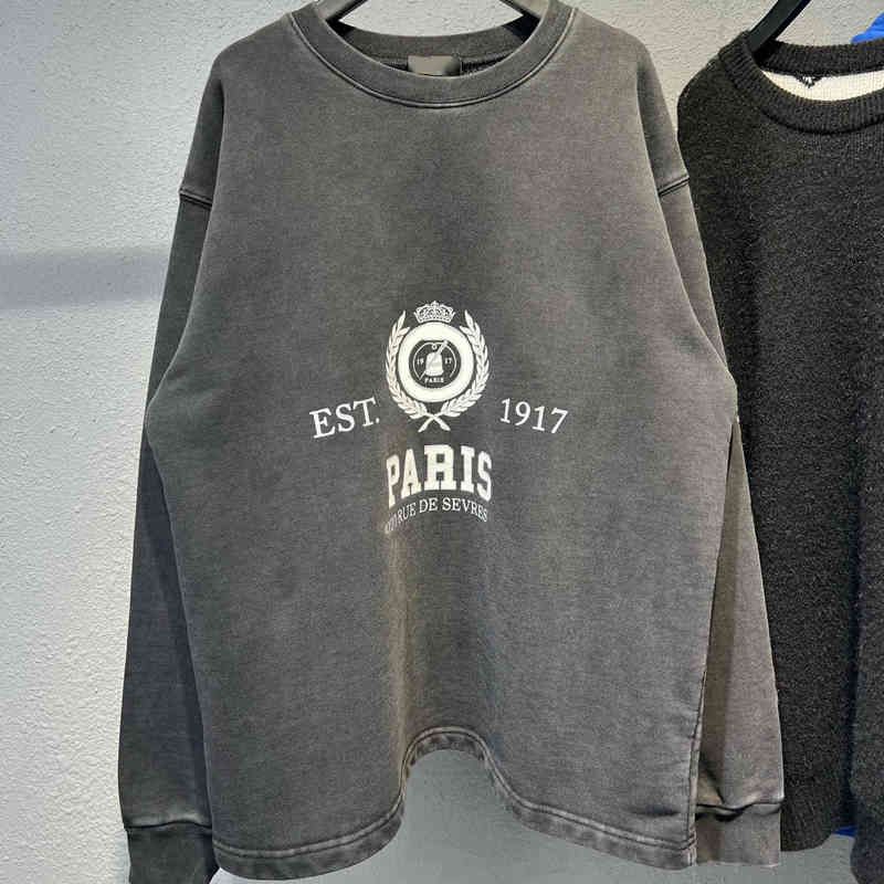 

PARIS EST 1917 Letter Printed Sweatshirts Women Men Washed Black Cotton Hoodies Fashion Hip Hop Highstreet FZWY0507