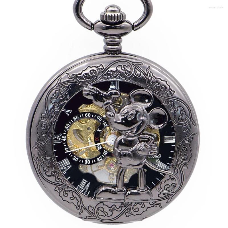 

Pocket Watches Unique Cartoon Mouse Silver Roman Dial Mehanical Watch FOB Chain Hand Winding Unisex PJX1355, No box