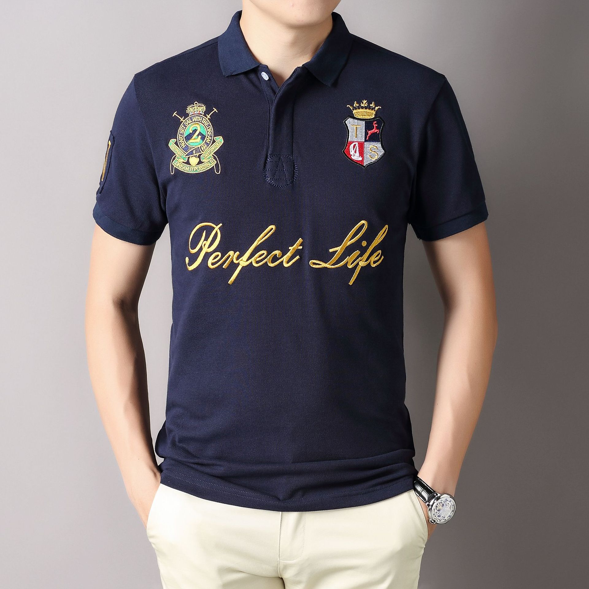 

2023 summer Men's Polos embroidered lapel Paul men's short sleeve T-shirt S~ Black yellow green white blue red Woman's shirt Boy's shirt, Orange