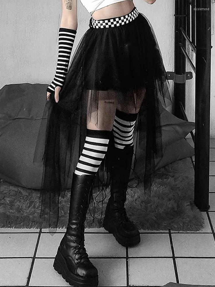 

Skirts 2023 Gothic Mesh Skirt Women Fairy Y2K Grunge Harajuku Punk High Waist Irregular Emo Alternative Fairycore Femme, Black