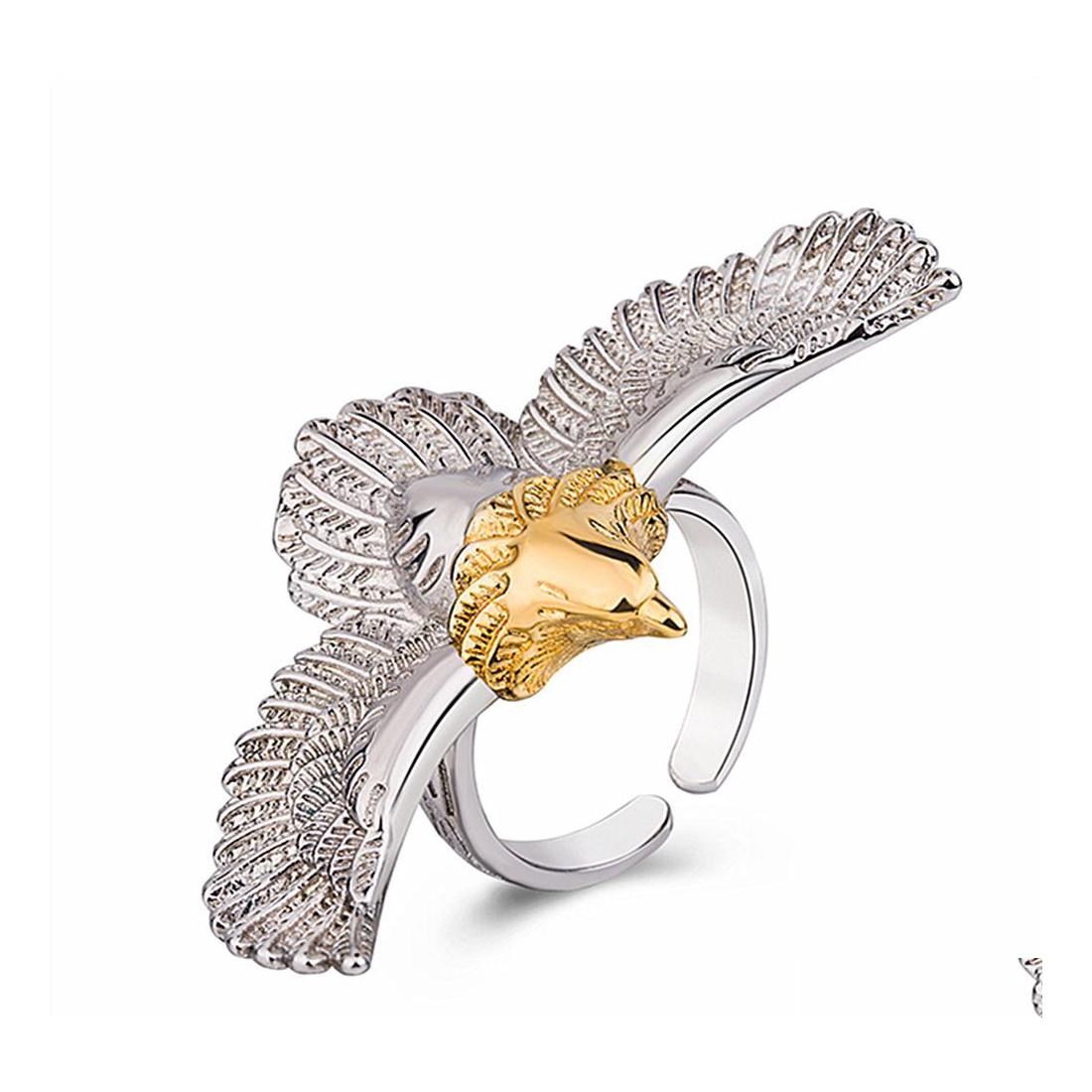 

Band Rings Personality Fashion Retro Gaucho Eagle Ring Amazon Wings Vintage Sier Color Adjustable Aperture Party Gift Luckyhat Drop Dhmo7