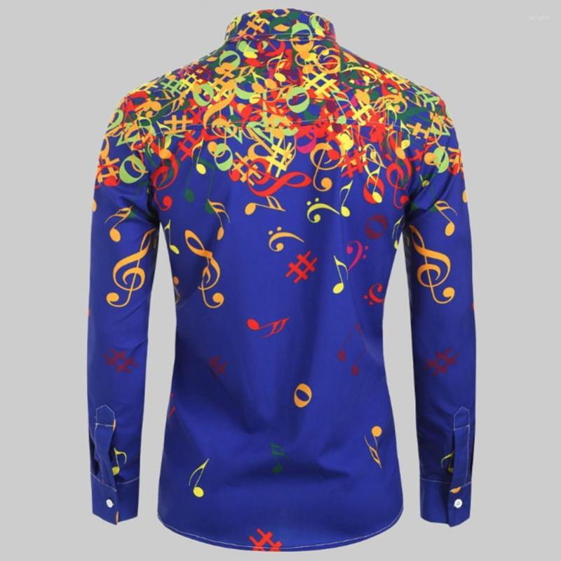 

Men' Casual Shirts Men BUsiness Shirt Autumn Musical Symbols Print Long Sleeve Buttons Down Slim Male Clothing, Blue