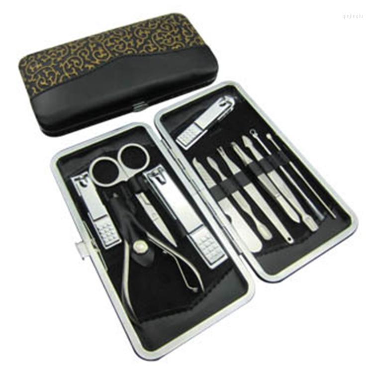 

Nail Art Kits 50sets/lot Gold Printed Box 12 In 1 Manicure Set Clipper Care Clippers Utility Tools