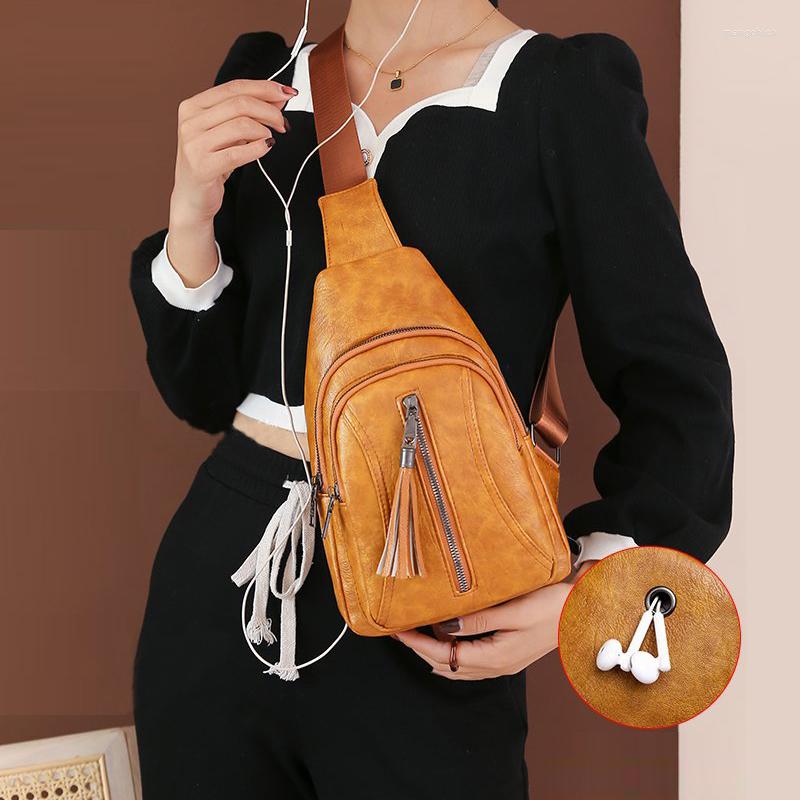 

Evening Bags Vintage Women Chest Packs PU Leather Crossbody Fashion Solid Female Versatile Travel Purse Bag For, Black