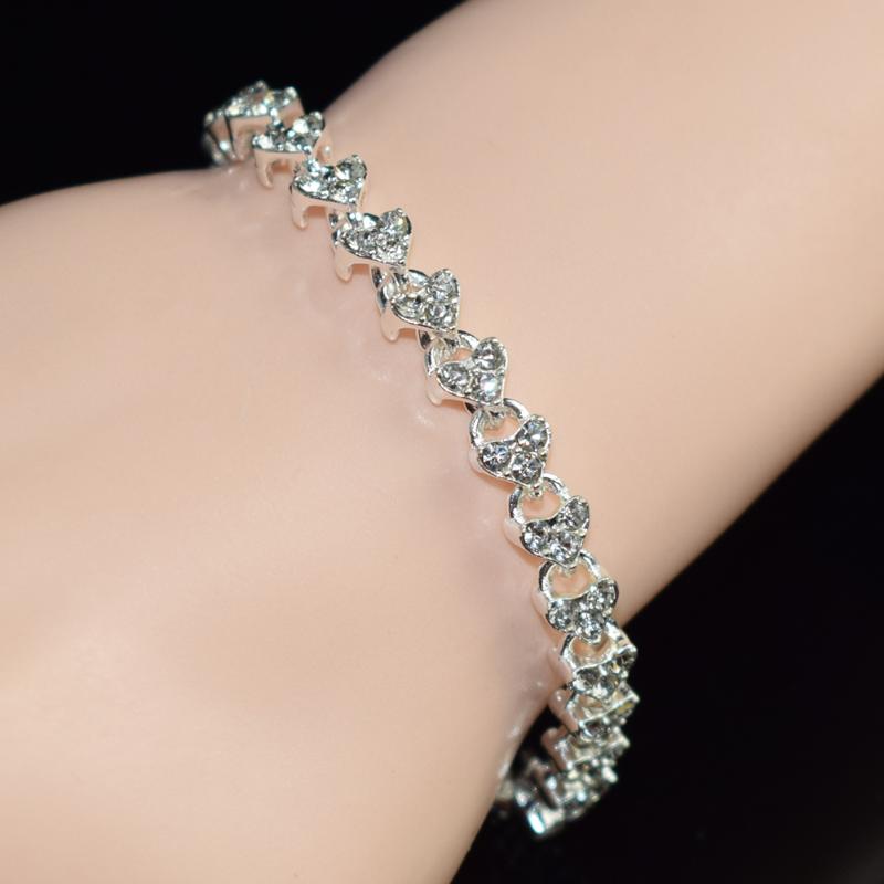 

Link Bracelets Chain Bridal Wedding Zircon Bracelet Luxury Silver-plated Crystal Women Jewelry Girl Holiday GiftLink