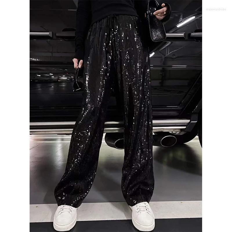 

Women' Pants Women High Waist Wide Leg Palazzo Lounge Female Elastic Bling Sequin Bottoms Bar Dancing Trousers, Black