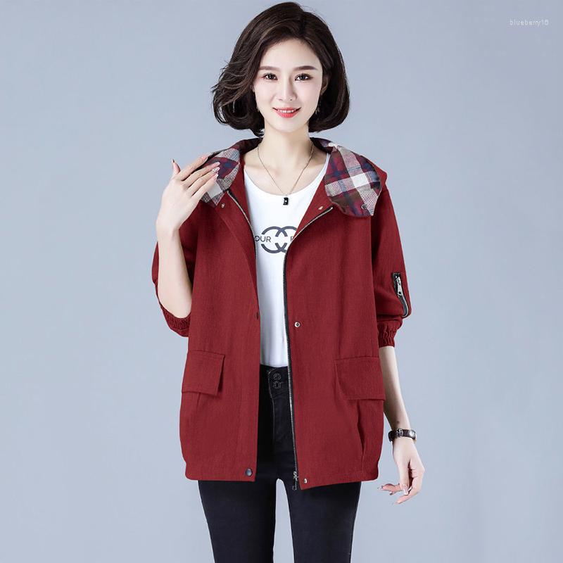 

Women's Jackets Fashion Spring And Autumn Women's Temperament Loose Coat Zipper Pocket Hooded Windbreaker Mid-length Solid Color, Black