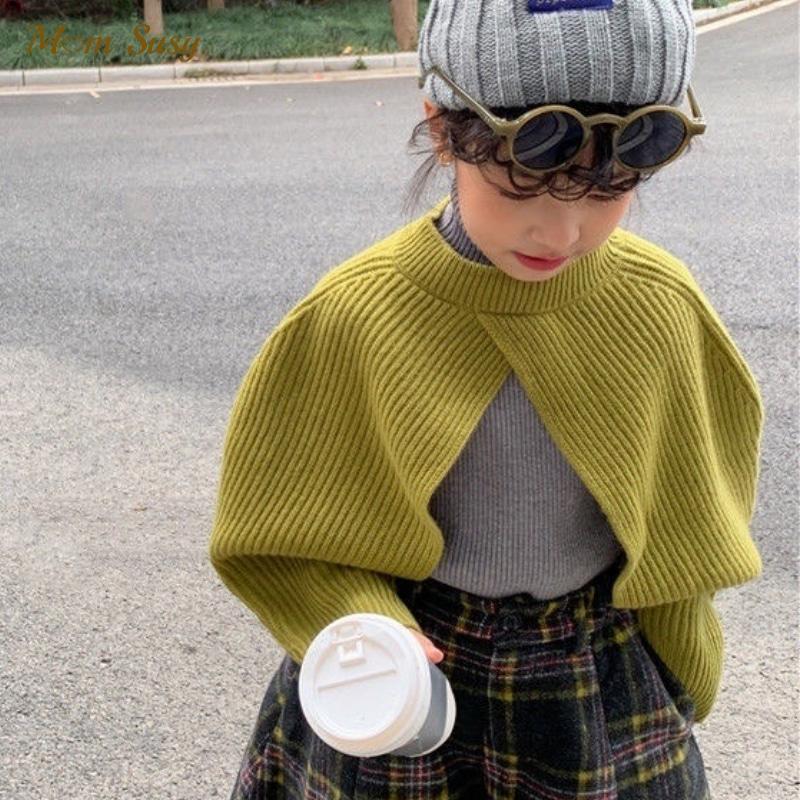 

Pullover Fashion Baby Girl Knitted Cloak Spring Autumn Winter Infant Toddler Child Sweater Cape Shawl Outwear Clothes 1-7Y