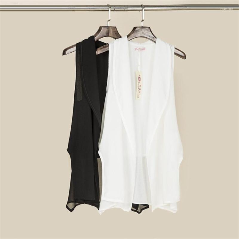 

Women' Vests Women Chiffon Vest Fashion Office Lady Big Size Female Slim Sleeveless Coat Jackets Midi-long Summer Outwear WZ1174, Black
