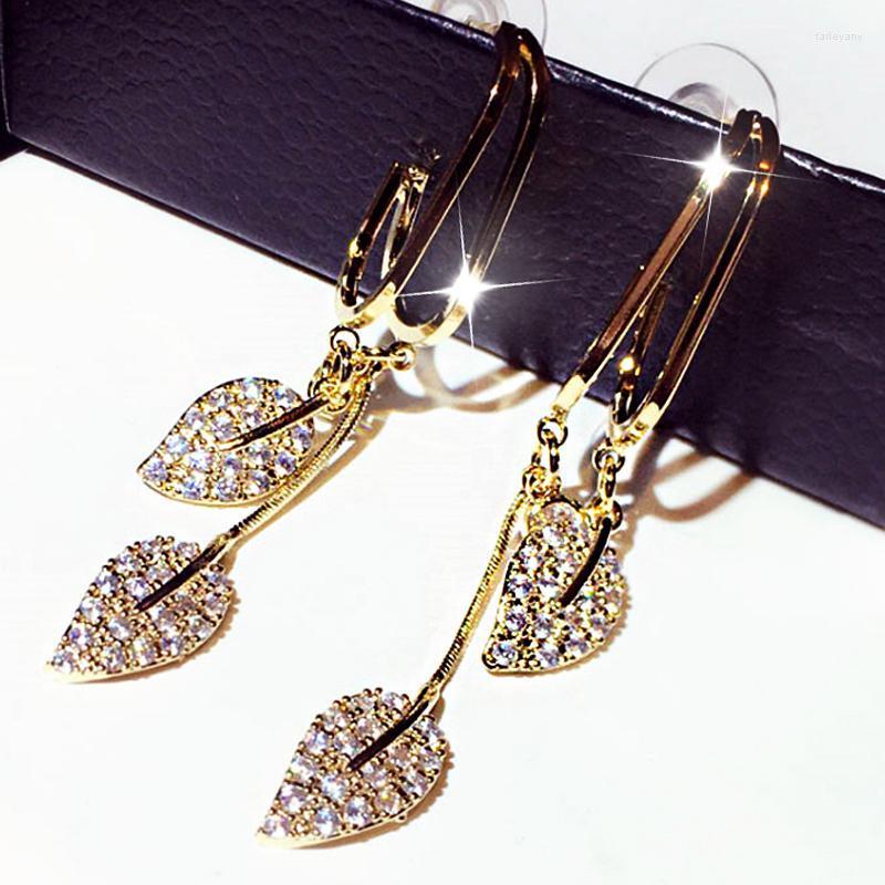 

Hoop Earrings & Huggie For Women Fashion Leaves High Quality Shine Cubic Zirconia Delicate Temperament Tassel Charm Ear StudHoop HoopHoop Fa