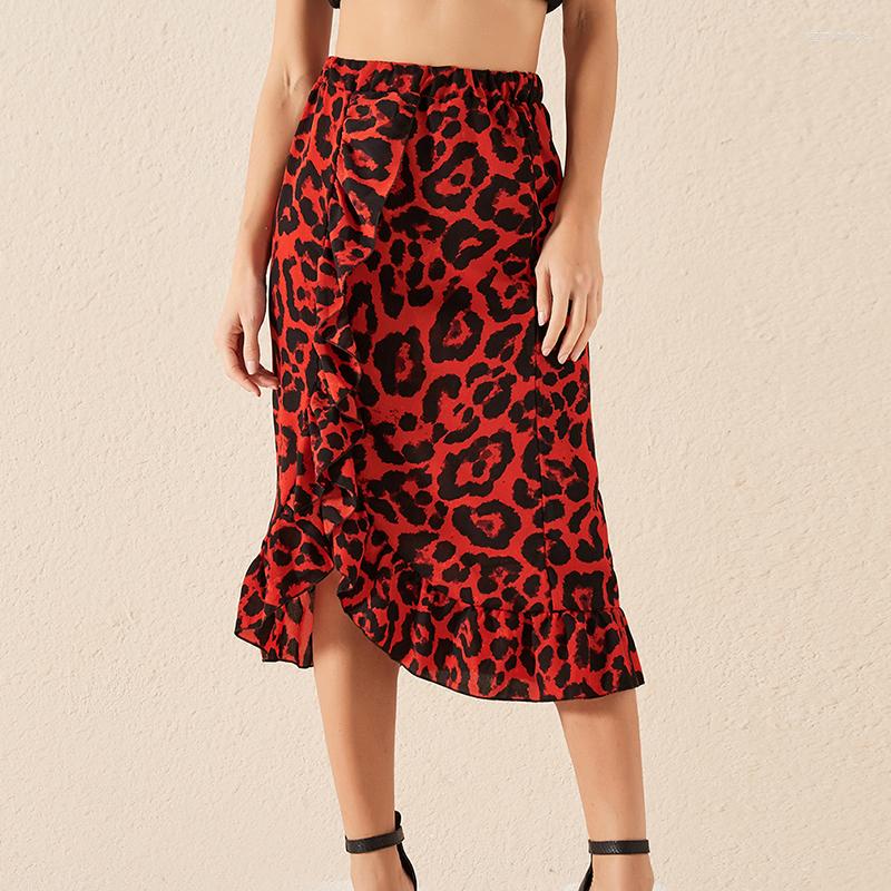 

Skirts Casual Leopard Long Skirt Women High Waist Midi Female Office Ruffle Animal Print Womens Summer Red, Khaki