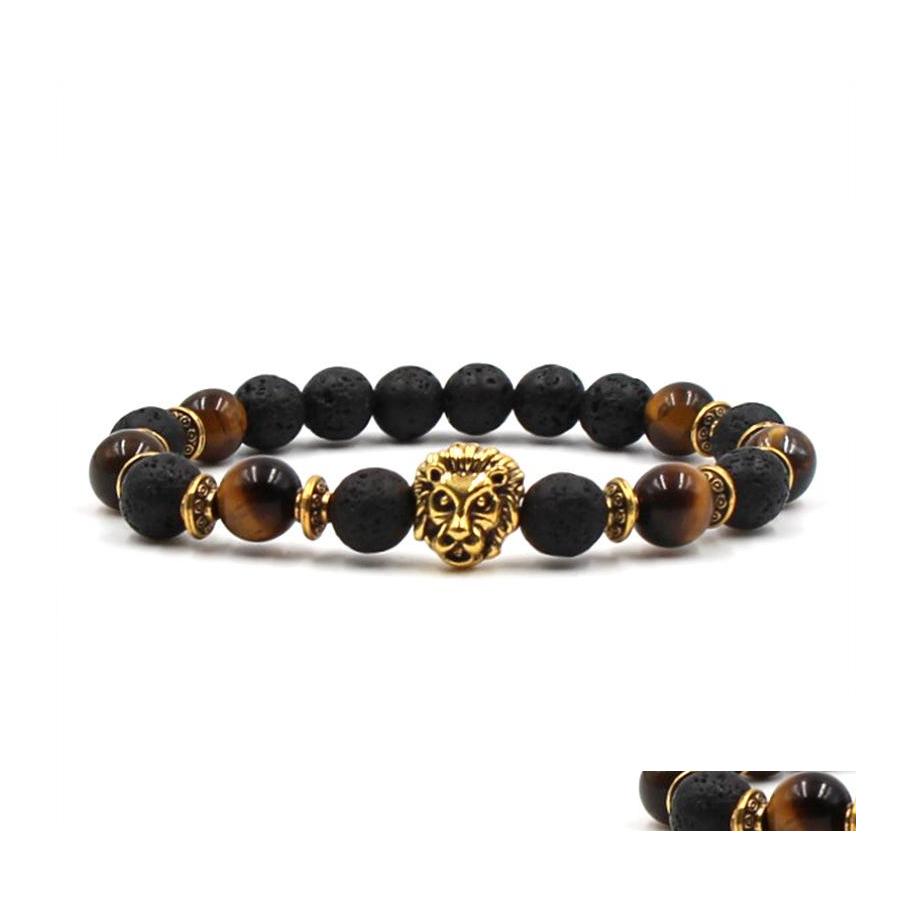 

Beaded Strands Men Bead Bracelets Lava Natural Stone Beads Strand Bracelet Braclet Tiger Eye Drop Delivery Jewelry Dh9Wr