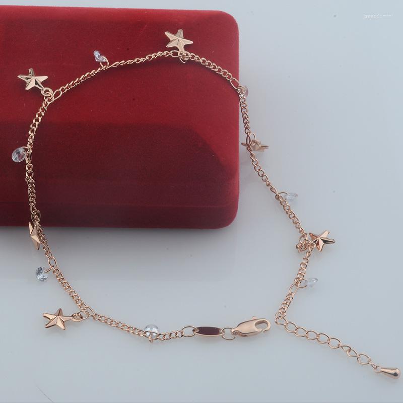 

Anklets FJ 26cm Extended Long Anklet Women 585 Rose Gold Color Heart Star Glass Chains
