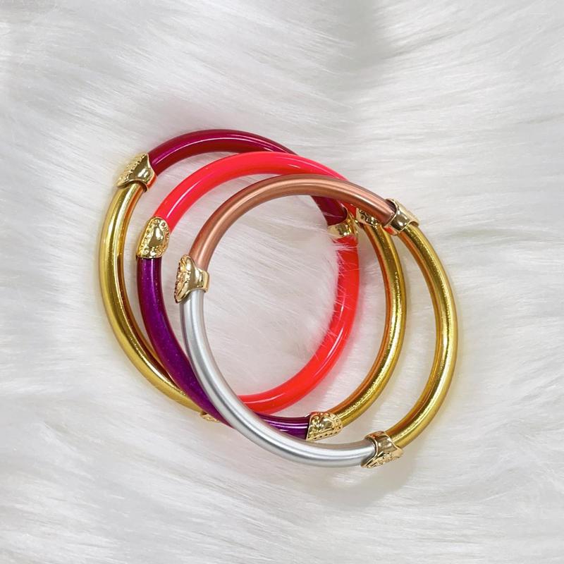 

Bangle Fashion Luxury Jewelry Splicing Color Bracelet For Women 2023 Love Heart Shiny Gold Foil Silicone Gifts
