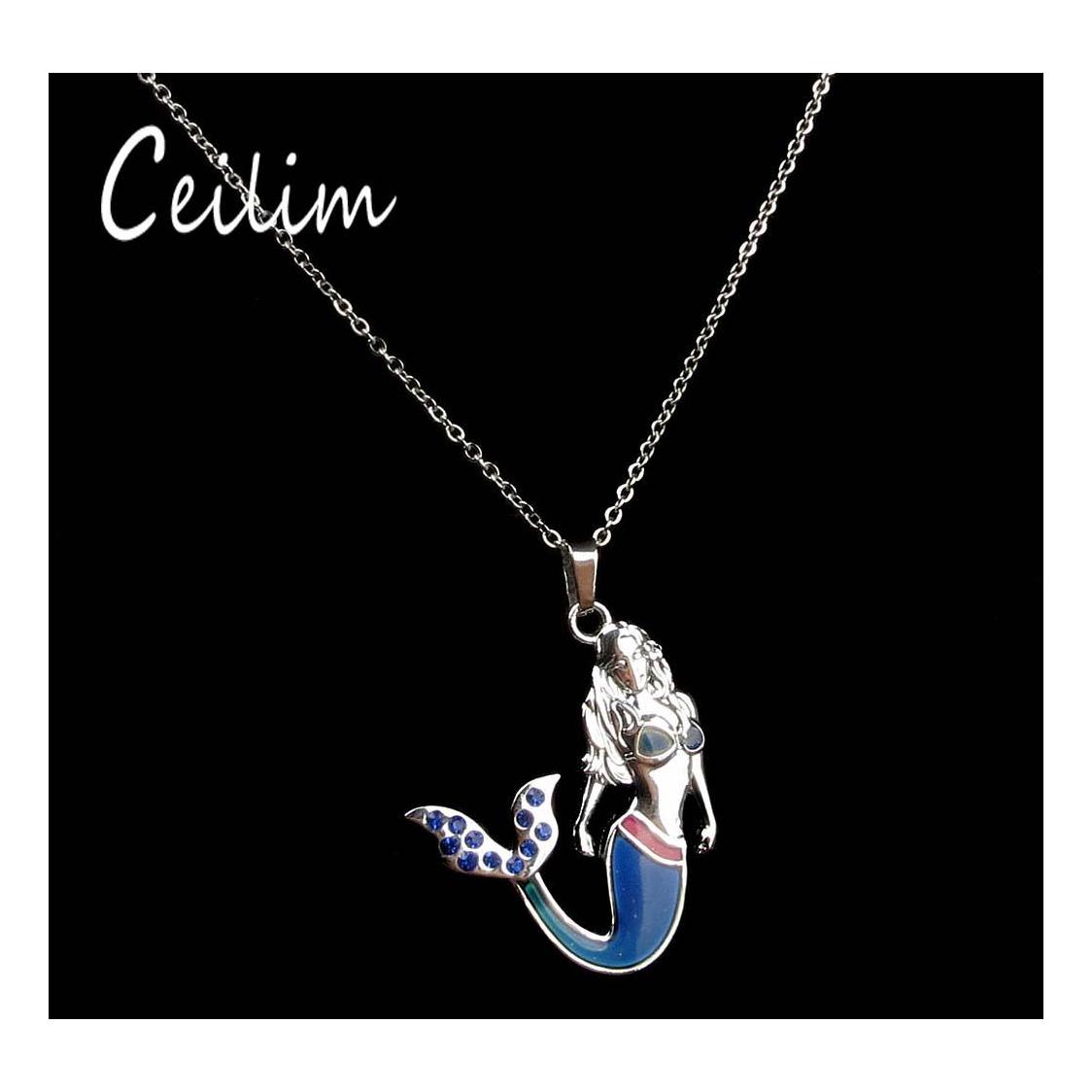 

Pendant Necklaces Fashion Valentines Day Gift Seamaid Mood Necklace Blue Crystal Temperature Control Color Variations Mermaid Women Otmnx