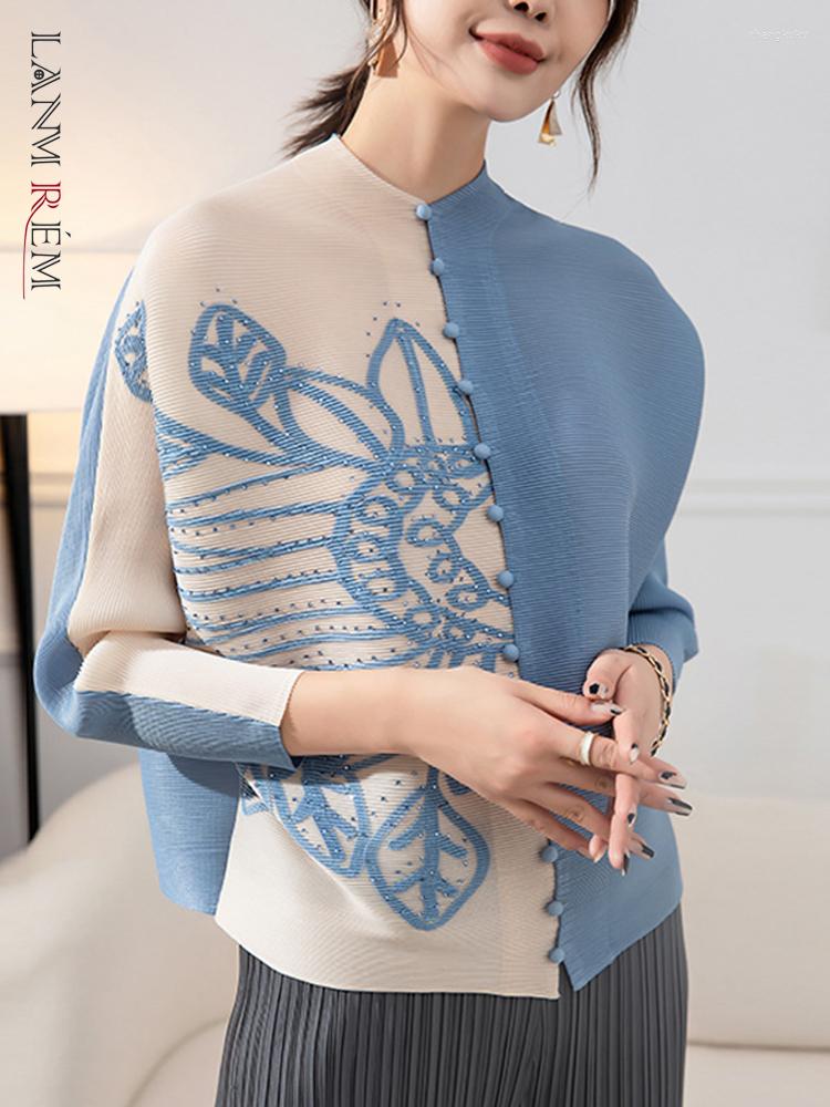 

Women's Blouses LANMREM Single Breasted Beaded Color Block Pleated Shirts Women Long Sleeves Irregular Chic Top Female Fashion Clothing, Pink