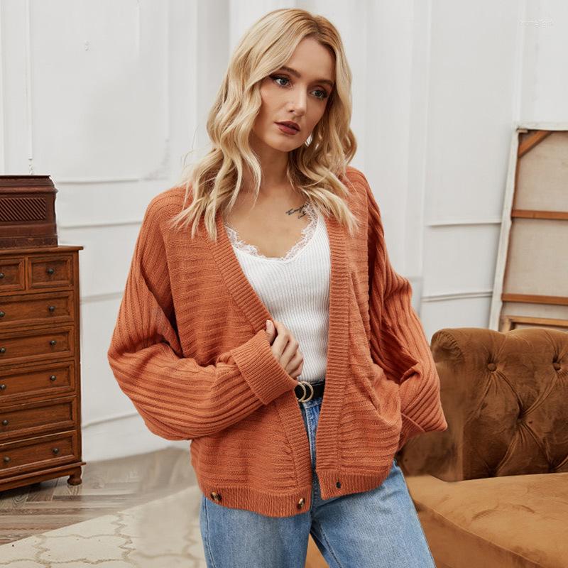 

Women' Knits Women' Casual Knitted Cardigan Sweaters Oversized Solid Orange V-Neck Single Button Women Knitting Cardigans Autumn