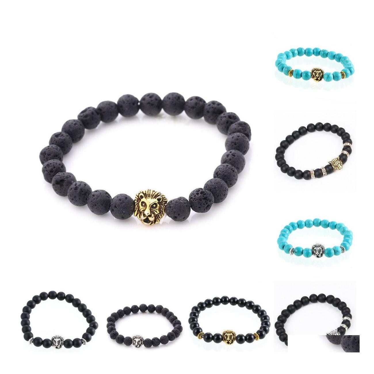 

Charm Bracelets Charms For Men Plated Buddha Leo Lion Head Bracelet Black Lava Natural Stone Beaded Drop Delivery Jewelry Dhkxq