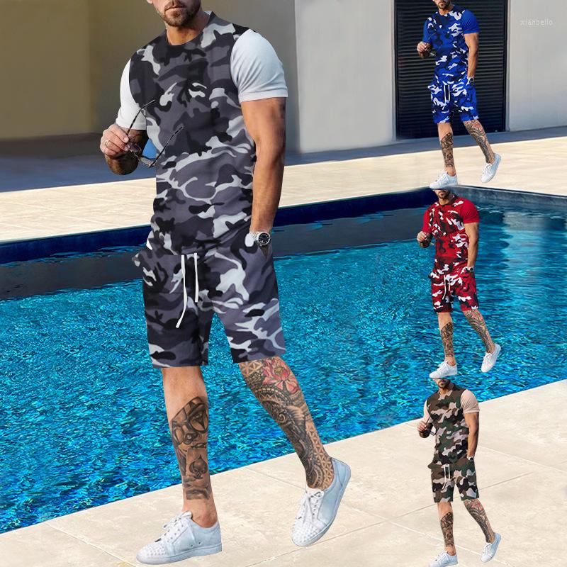 

Men's Tracksuits Men's Camouflage Sports Short-sleeved Shorts Suit Summer Trend Running Training Two-piece Set, Blue