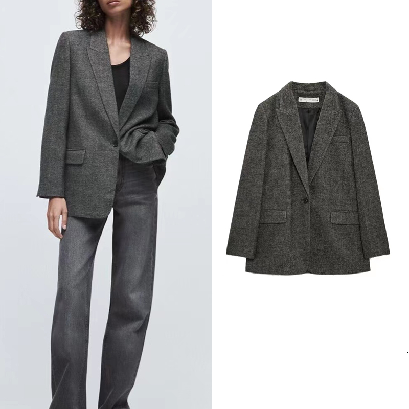 

Women's Suits Blazer Casual Fashion Lapel Long Sleeve Single Button Loose Warm Coat Street Style Office 230203, Beige