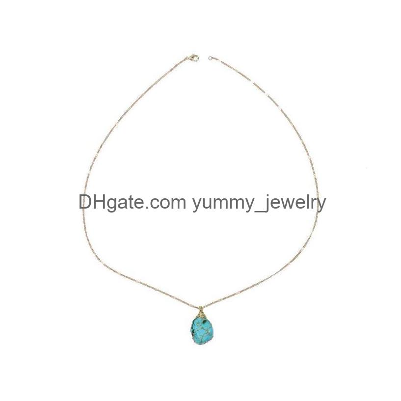 

Pendant Necklaces Vintage Trend Natural Crystal Rubble Turquoise Bohemia Jewelry Handmade Womens Necklace Giftpendant Drop Delivery P Dh0Jc