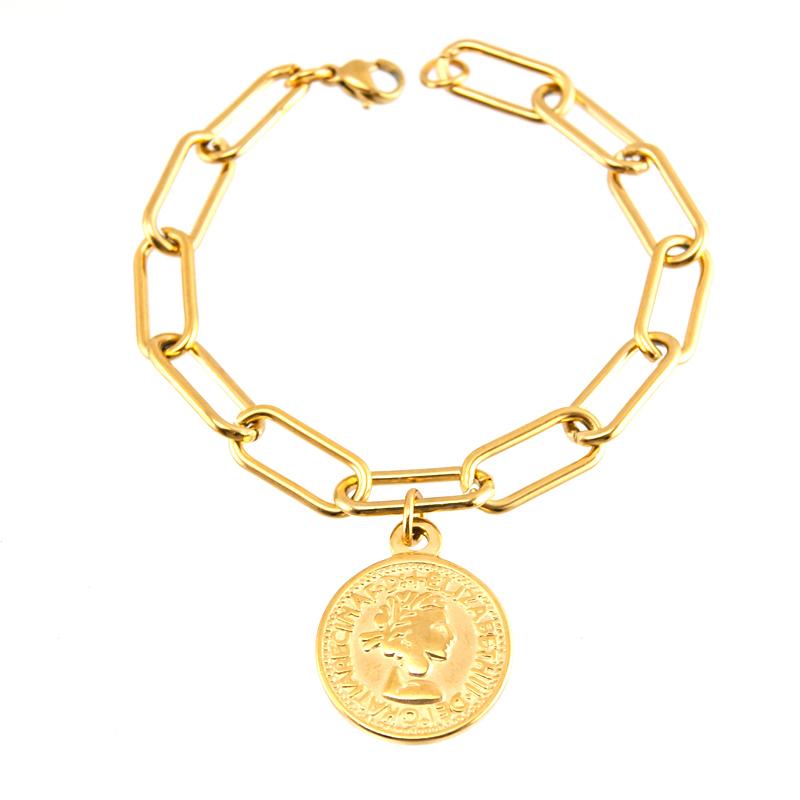 

Link Bracelets Chain Lucky Coin Charm For Women Silver Gold Color Long O Stainless Steel Made Pulseras MujerLink