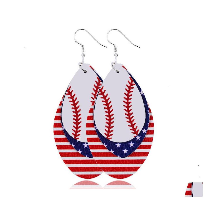 

Charm Bohemia 3 Layers Pu Leather Earrings For Women Football Baseball Sequin Glitter Fashion Sport Jewelry Independence Drop Deliver Ot8Gu
