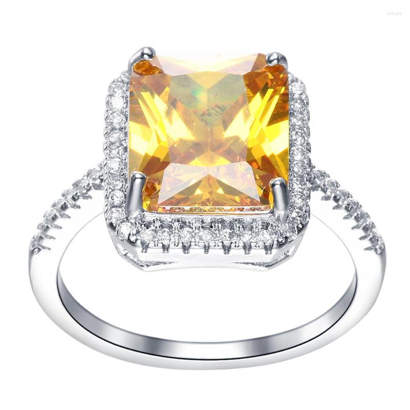

Wedding Rings Luxury Imitation Yellow Crystal Fashion Silver Color CZ Zircon Jewelry Charming Jewellery Women Bijoux