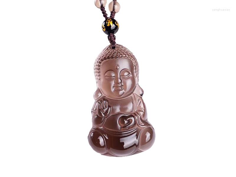 

Pendant Necklaces Obsidian Baby Buddha Necklace For Men And Women Natural Crystal Frosted Wholesale