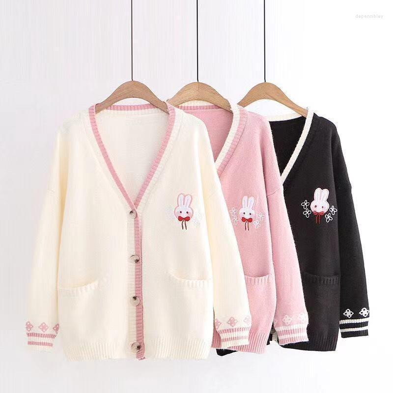 

Women's Sweaters Kawaii Pink Print Knitted Cardigan Sweater Women Cute Preppy Fashion Long Sleeve Oversize Jumper Female WinterWomen's Depe2, White