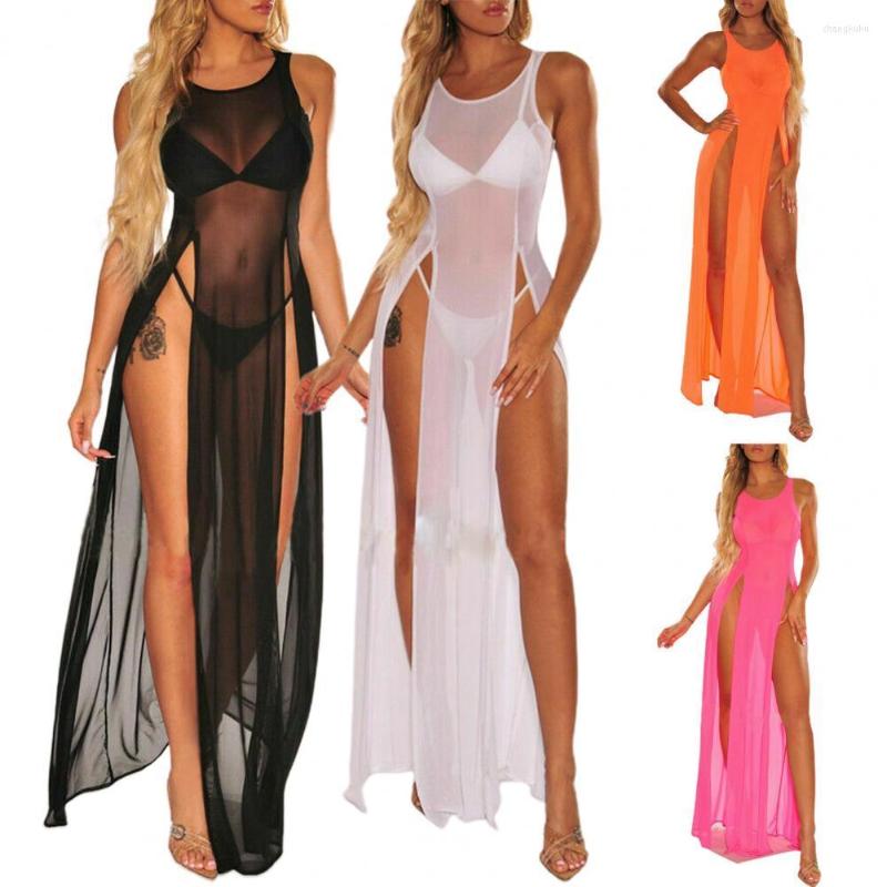 

Casual Dresses S Swimsuit Cover Up Breathable See-through Mesh Solid Color Beach For Swimming Pool, Orange