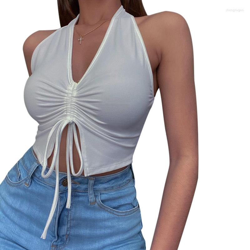 

Women' Tanks Summer Hanging Neck Drawstring Vest Sexy Open Back For Women, Black