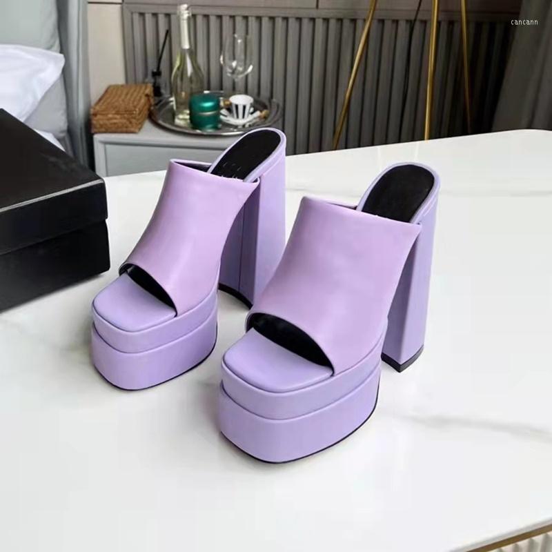 

Dress Shoes 2023 Foreign Trade High-heeled Double-waterproof Platform Thick-heeled Sandals Square Head Hate The Sky Tall Fish Mouth, As photo