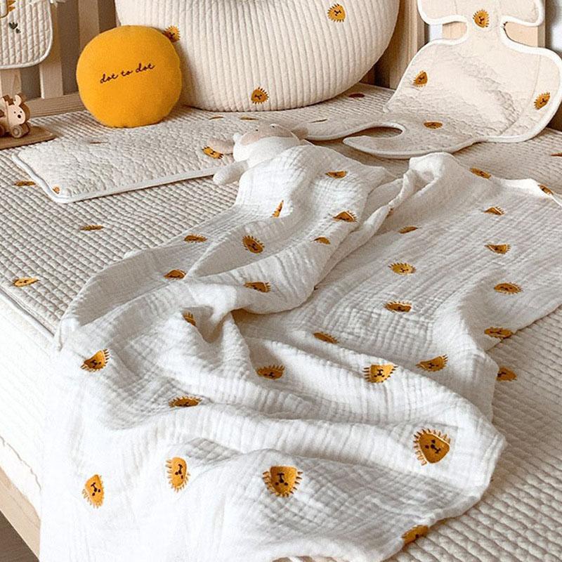 

Blankets & Swaddling MILANCEL 2023 Spring Baby Blanket Lion Embroidery Born Fashion Toddler Cotton Infant