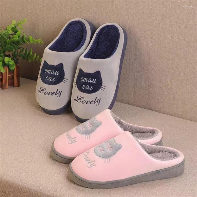 

Slippers Cute Cartoon Winter For Women Men Pink Blue Gray Black Short Plush Warm Home Shoes Flat With Keep Slides Male