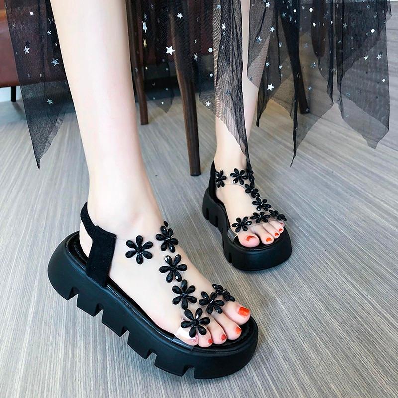 

Sandals Women's Summer Women Chunky Beach Sandal Fashion Rhinestone Comfortable Slip-On Bling Gladiator Platform Sandalias, 8black