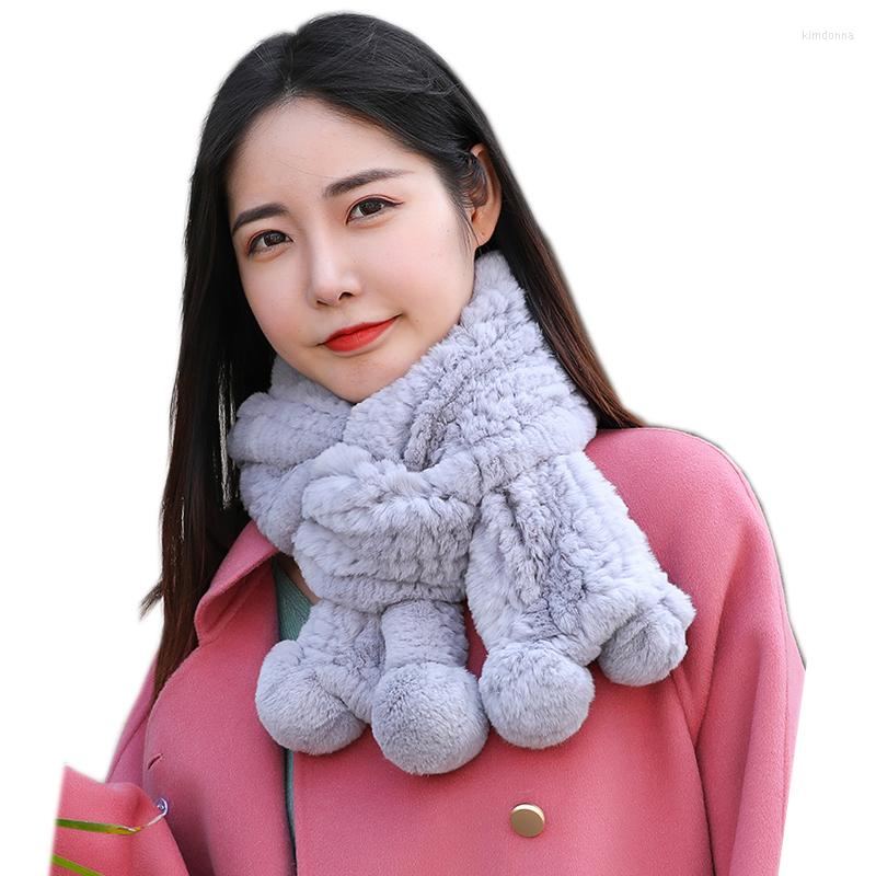 

Scarves 2023 Long Style Luxury Rex Fur Ring Women Knitted Natural Real Mufflers Lady Winter Warm Scarf