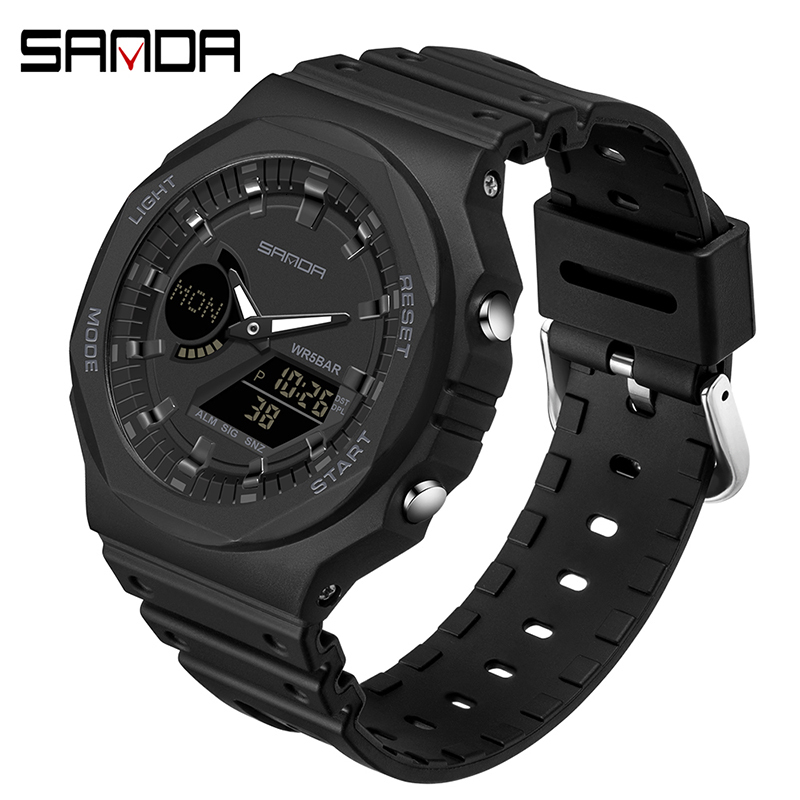

Wristwatches SANDA Top Luxury Men's Quartz Watches Waterproof Men Military Sport Watch Dual Display Luminous Wristwatch Orologio uomo 230202, Black white